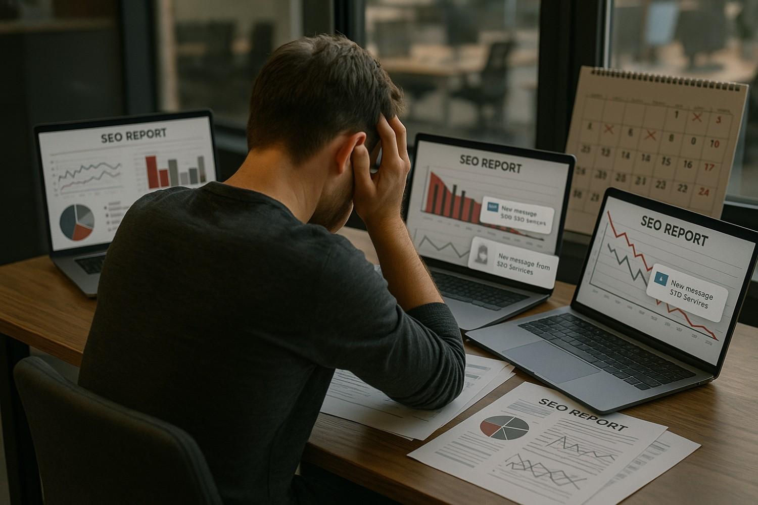 Common challenges in SEO outsourcing such as poor rankings, miscommunication, and unreliable agencies