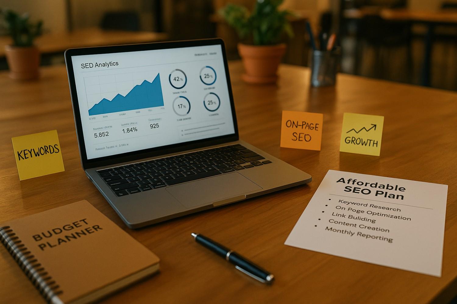 Affordable SEO services guide for startups with budget planning and keyword strategy.